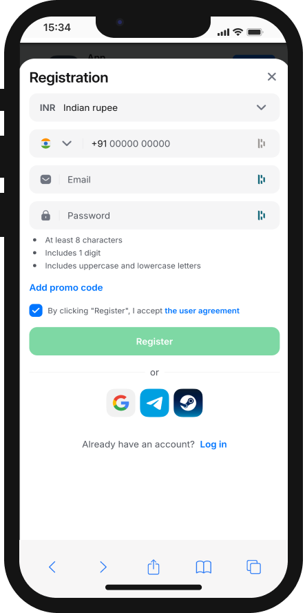 1win app registration window