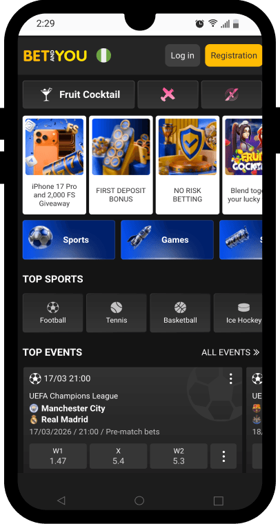 BetandYou Africa Main Sports page