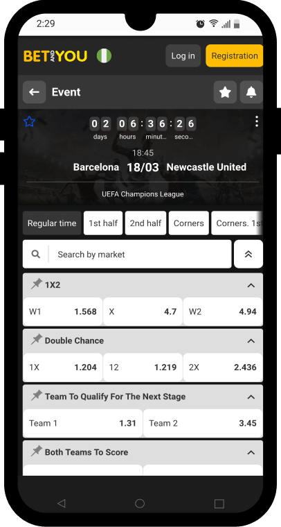 BetandYou Africa Betting lines page football