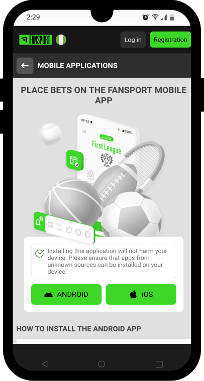 Fansport android and ios app download page