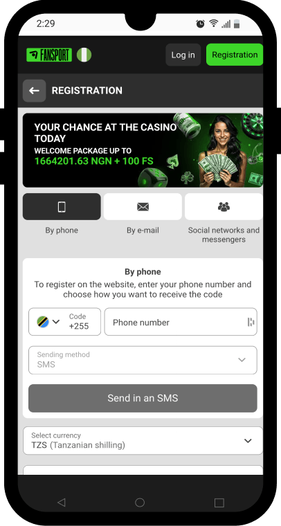 Fansport app account registration page