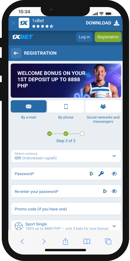 1xbet country and currency registration info