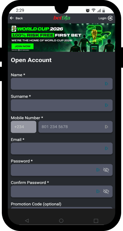 Bet9ja Registration form