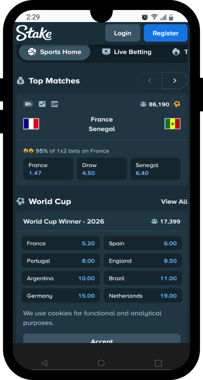 Stake top matches page