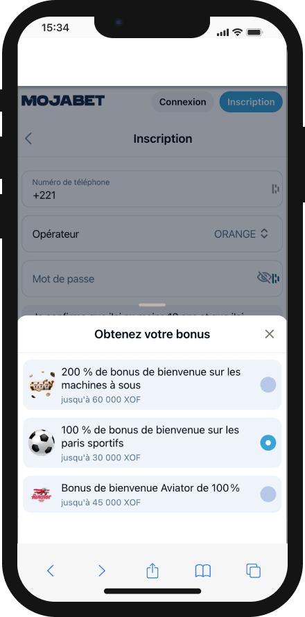 bonus après inscription mojabet au sénégal