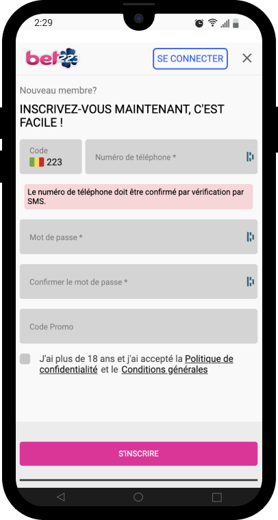Formulaire inscription bet223