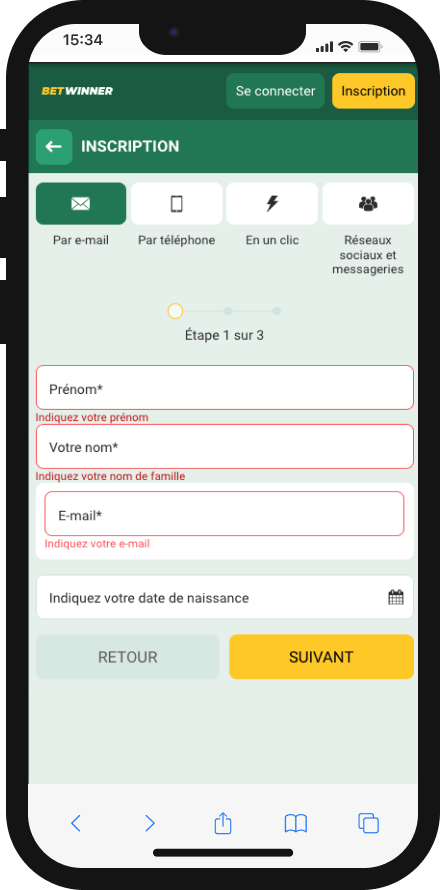 créer un compte sur betwinner