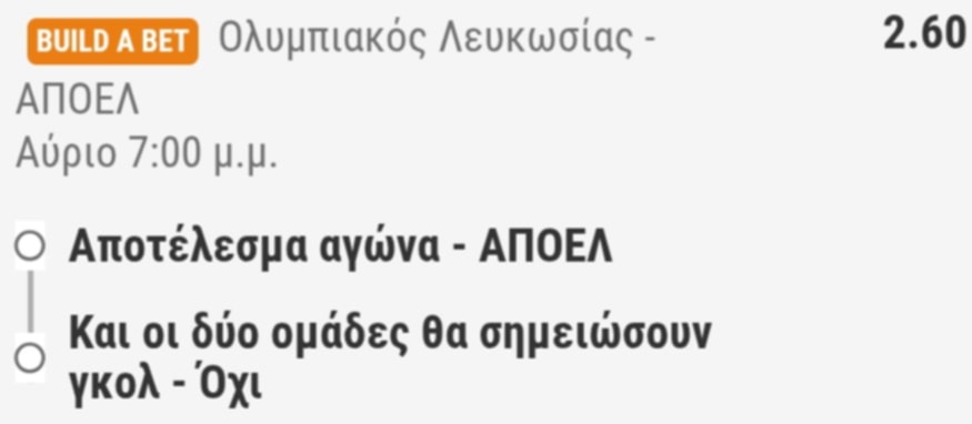 Olympiakos APOEL Build A Bet